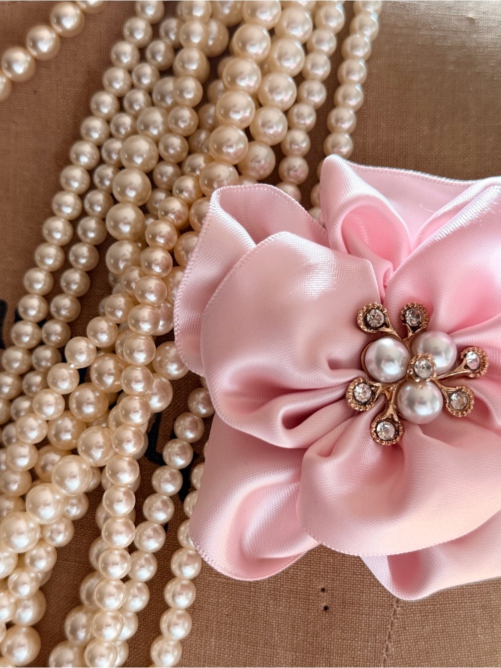 Pink Satin Pearl Flower Brooch
